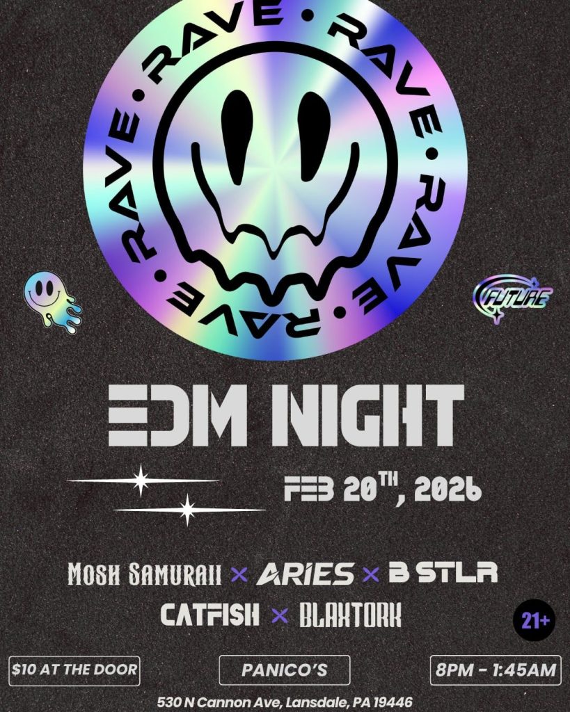 Panico's EDM night, originally scheduled for Friday, February 13th, 2026, has been postponed to Friday, February 20th, 2026, from 8pm to 1:45am at Panico's Neighborhood Grill & Sports Tavern.
Panico's Neighborhood Grill & Sports Tavern
530 N Cannon Ave, Lansdale, PA 19446
$10 Cover at the door